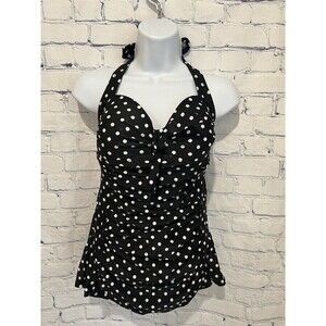 MERONA Swim suit DRESS ONE-PIECE  RUCHED Black Polka Dot size small